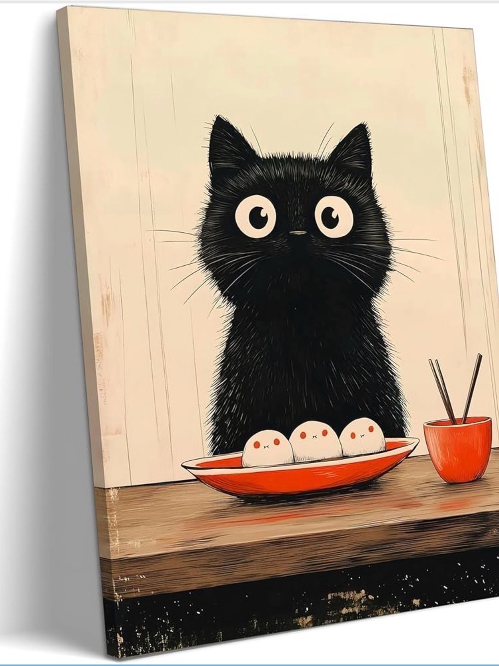 Cute black cat canvas wall art 16x24 inch